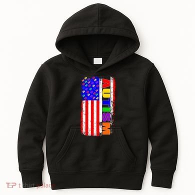 Autism Awareness USA Puzzle Rainbow Flag Kids Hoodie