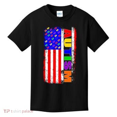 Autism Awareness USA Puzzle Rainbow Flag Kids T-Shirt
