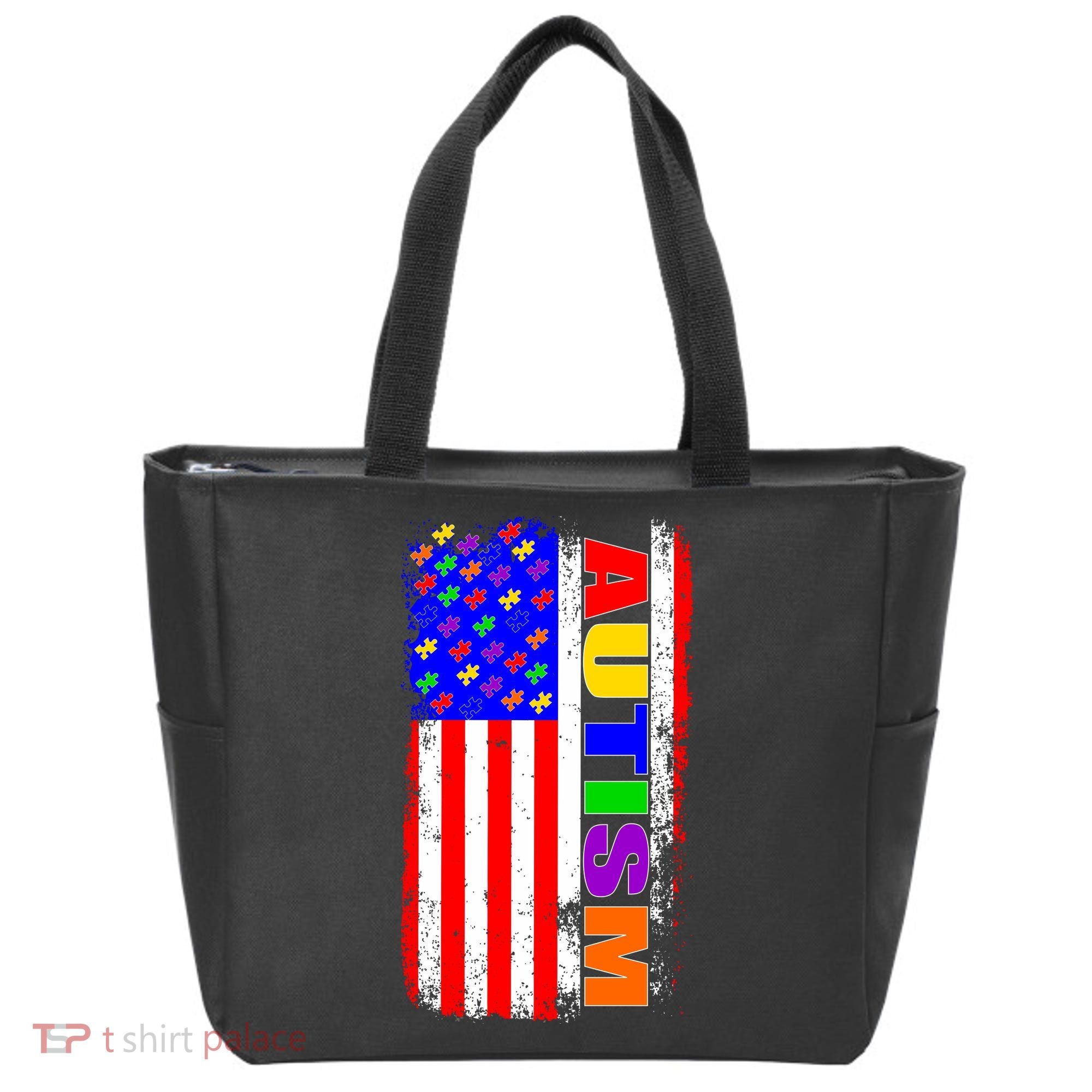Autism Awareness USA Puzzle Rainbow Flag Tote Bag