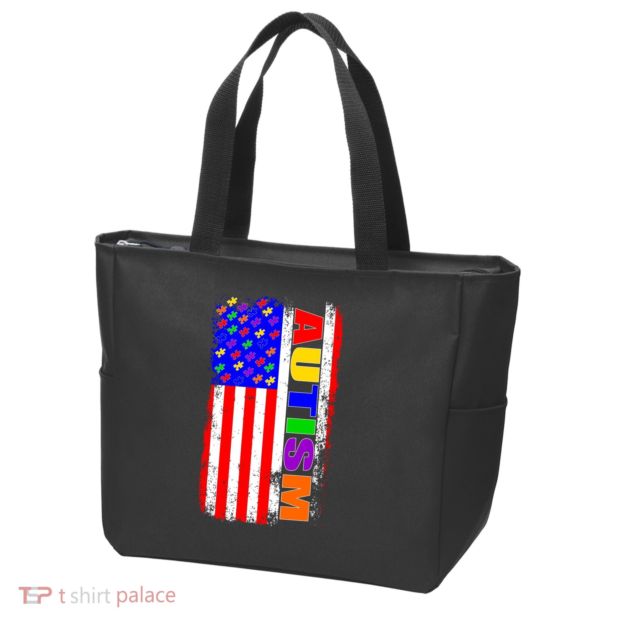 Autism Awareness USA Puzzle Rainbow Flag Tote Bag