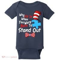Autism Awareness Why Fit In When You Were Born To Stand Out Puzzle Baby Bodysuit thumb 0