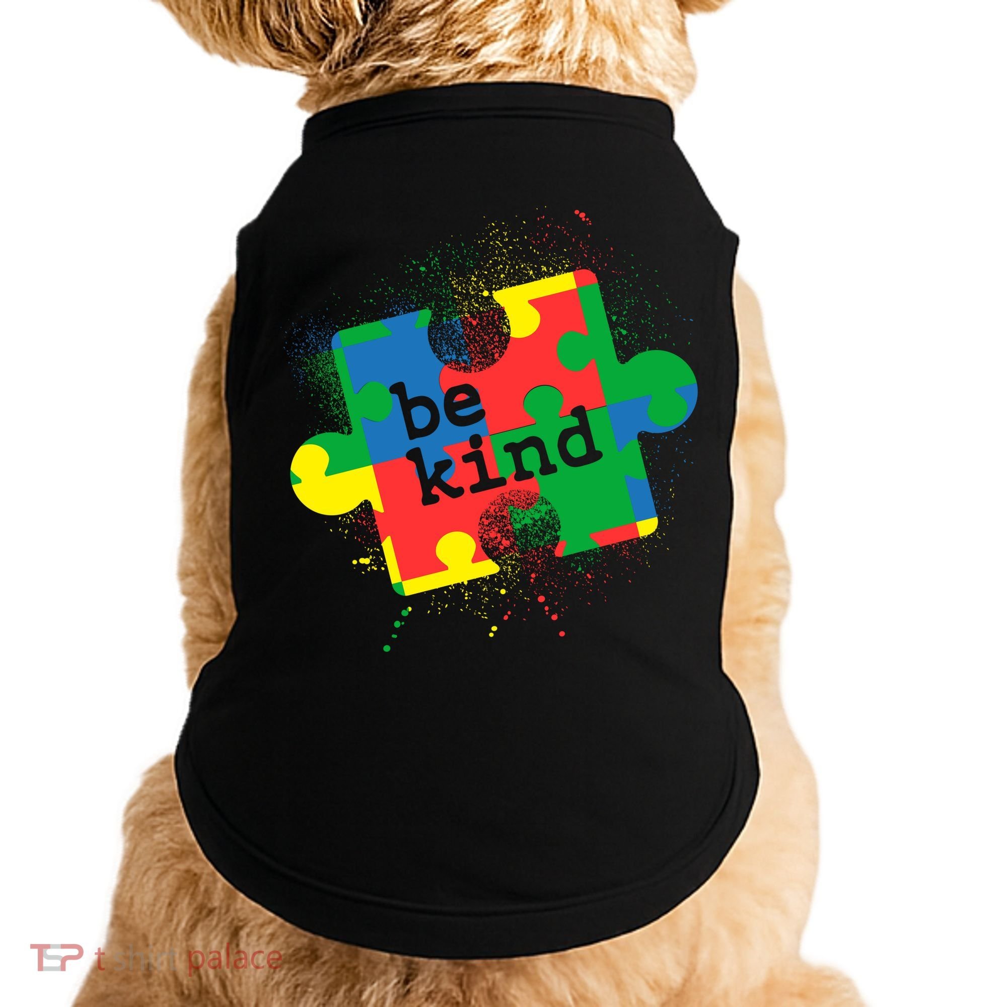 Autism Be Kind Puzzle Piece Splatter Doggie Tank