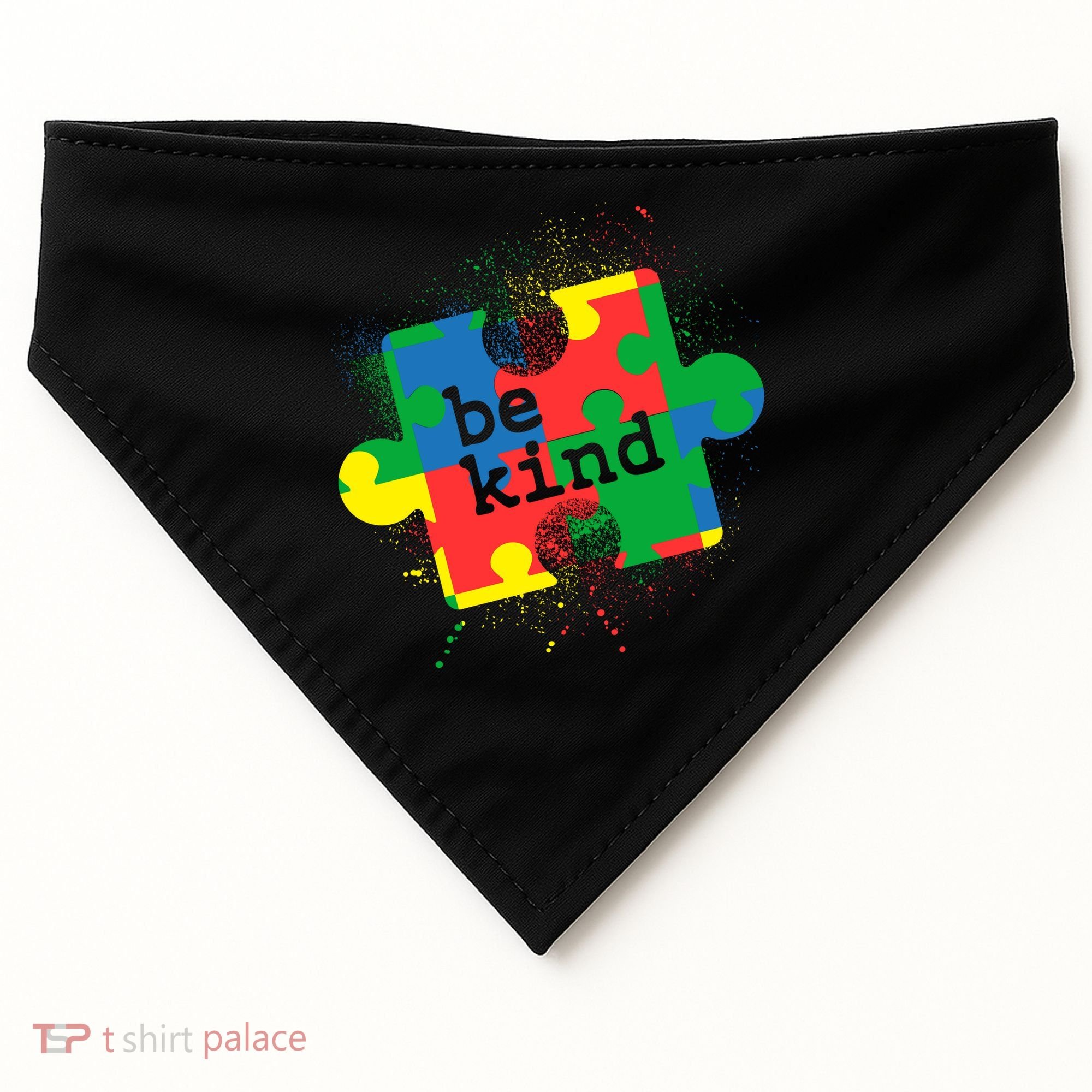 Autism Be Kind Puzzle Piece Splatter USA-Made Doggie Bandana