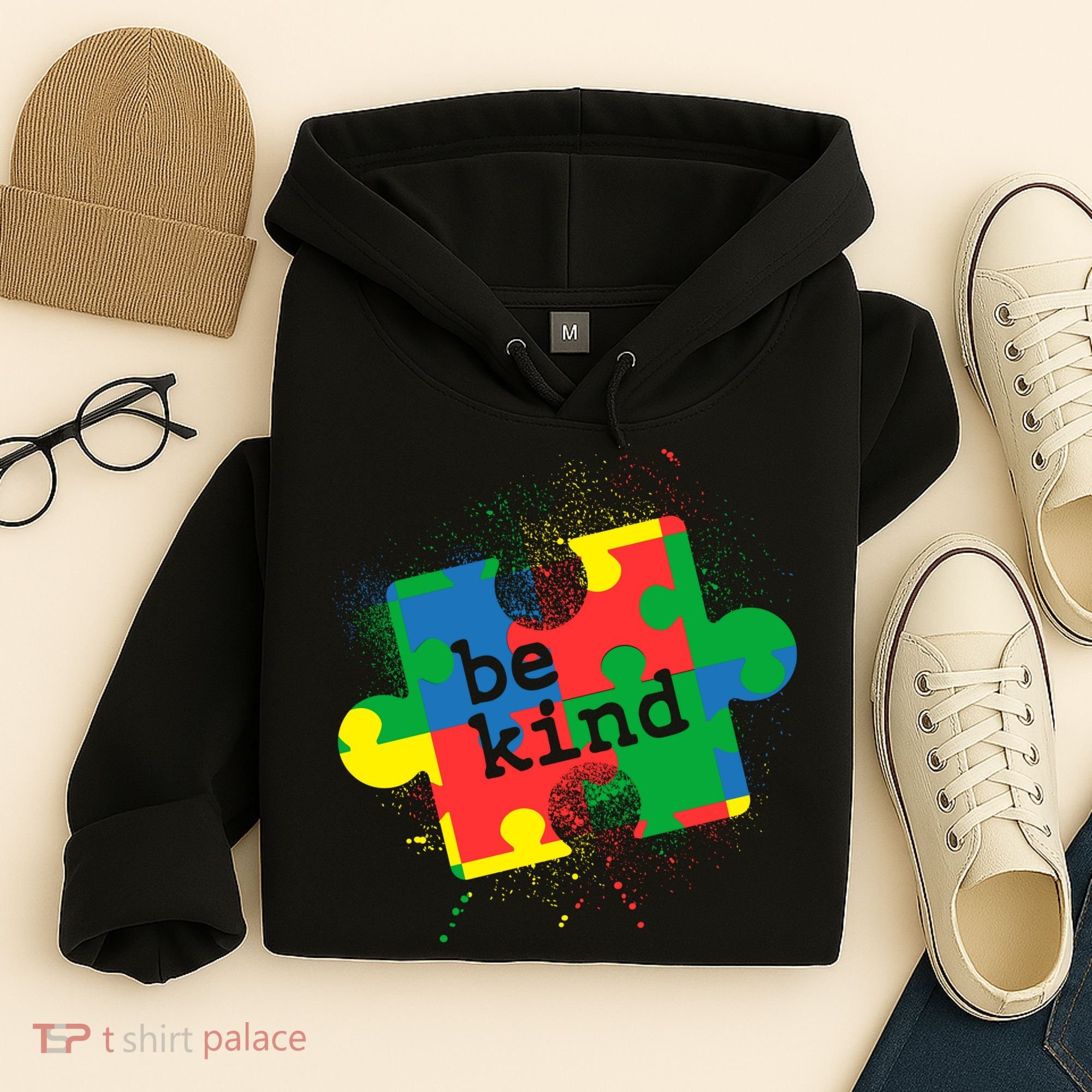 Autism Be Kind Puzzle Piece Splatter Hoodie