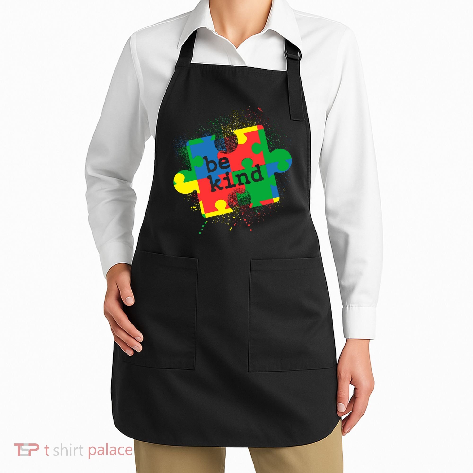 Autism Be Kind Puzzle Piece Splatter Apron