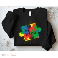 Autism Be Kind Puzzle Piece Splatter Sweatshirt thumb 2