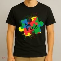 Autism Be Kind Puzzle Piece Splatter T-Shirt thumb 3