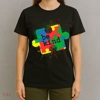 Autism Be Kind Puzzle Piece Splatter T-Shirt thumb 4
