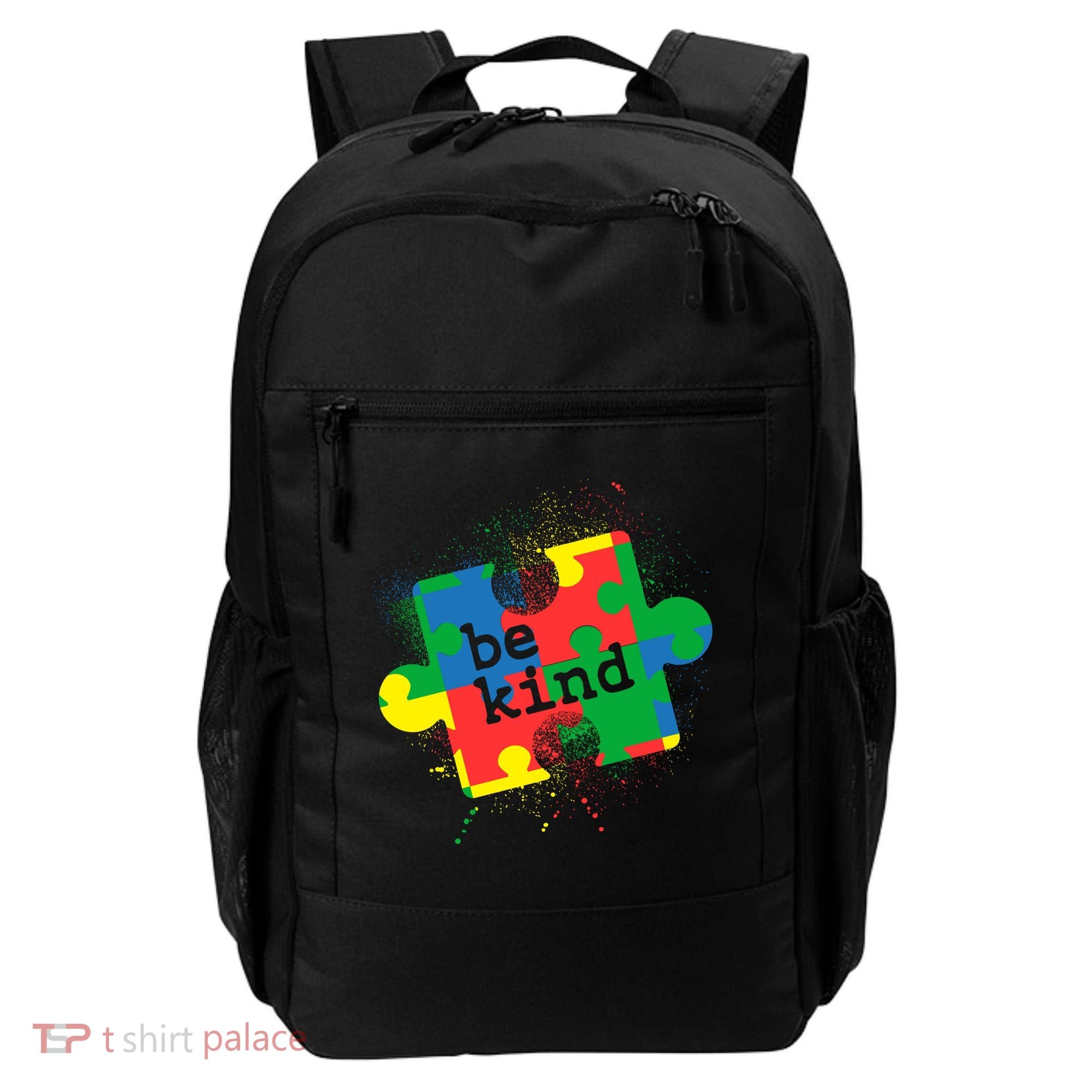Autism Be Kind Puzzle Piece Splatter Backpack