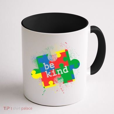 Autism Be Kind Puzzle Piece Splatter Coffee Mug back