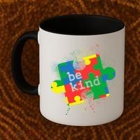 Autism Be Kind Puzzle Piece Splatter Coffee Mug thumb 2