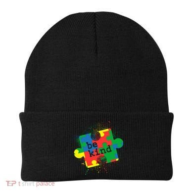 Autism Be Kind Puzzle Piece Splatter Beanie