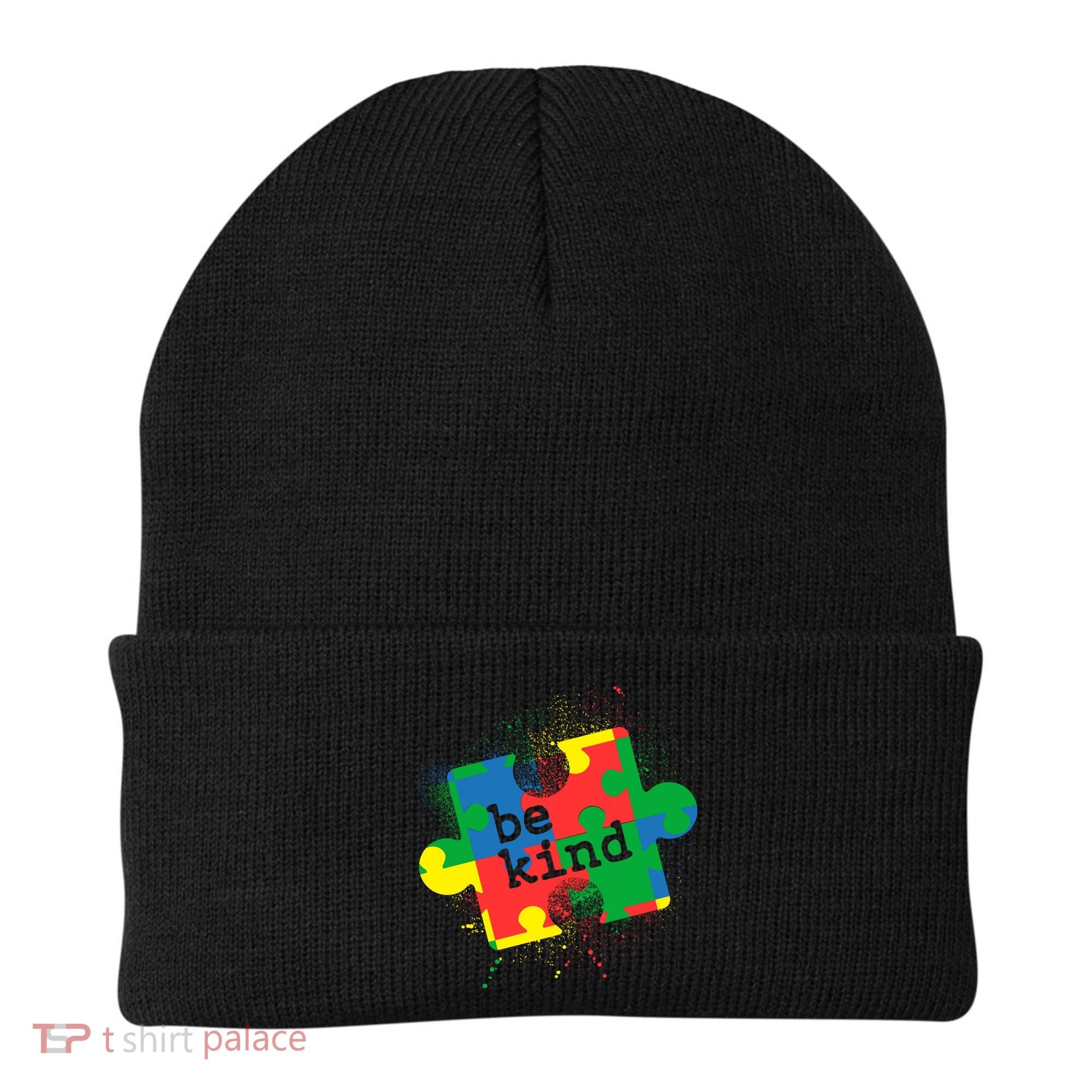 Autism Be Kind Puzzle Piece Splatter Beanie