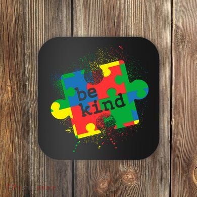 Autism Be Kind Puzzle Piece Splatter Coaster
