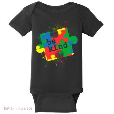 Autism Be Kind Puzzle Piece Splatter Baby Bodysuit