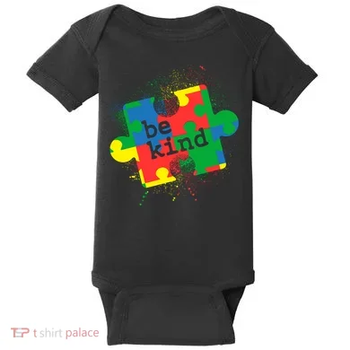 Autism Be Kind Puzzle Piece Splatter Baby Bodysuit