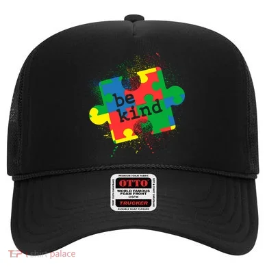 Autism Be Kind Puzzle Piece Splatter Hat