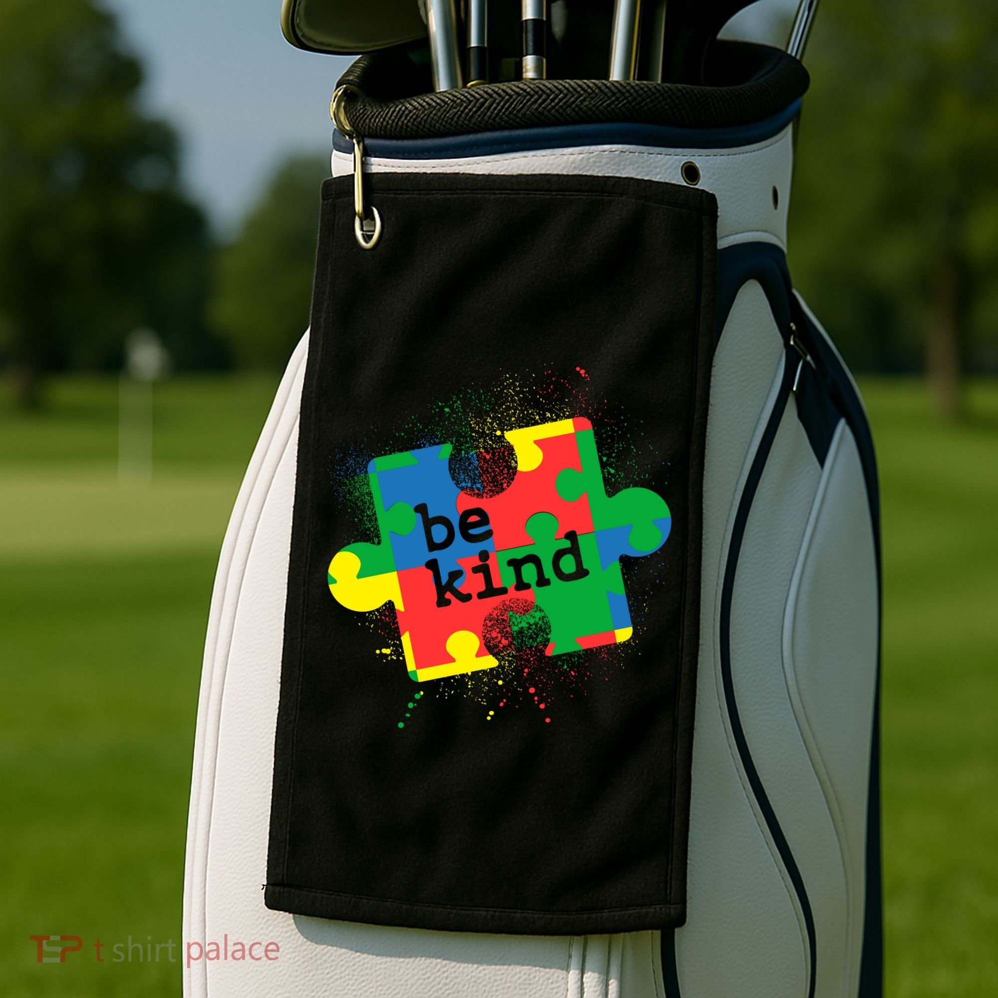 Autism Be Kind Puzzle Piece Splatter Golf Towel