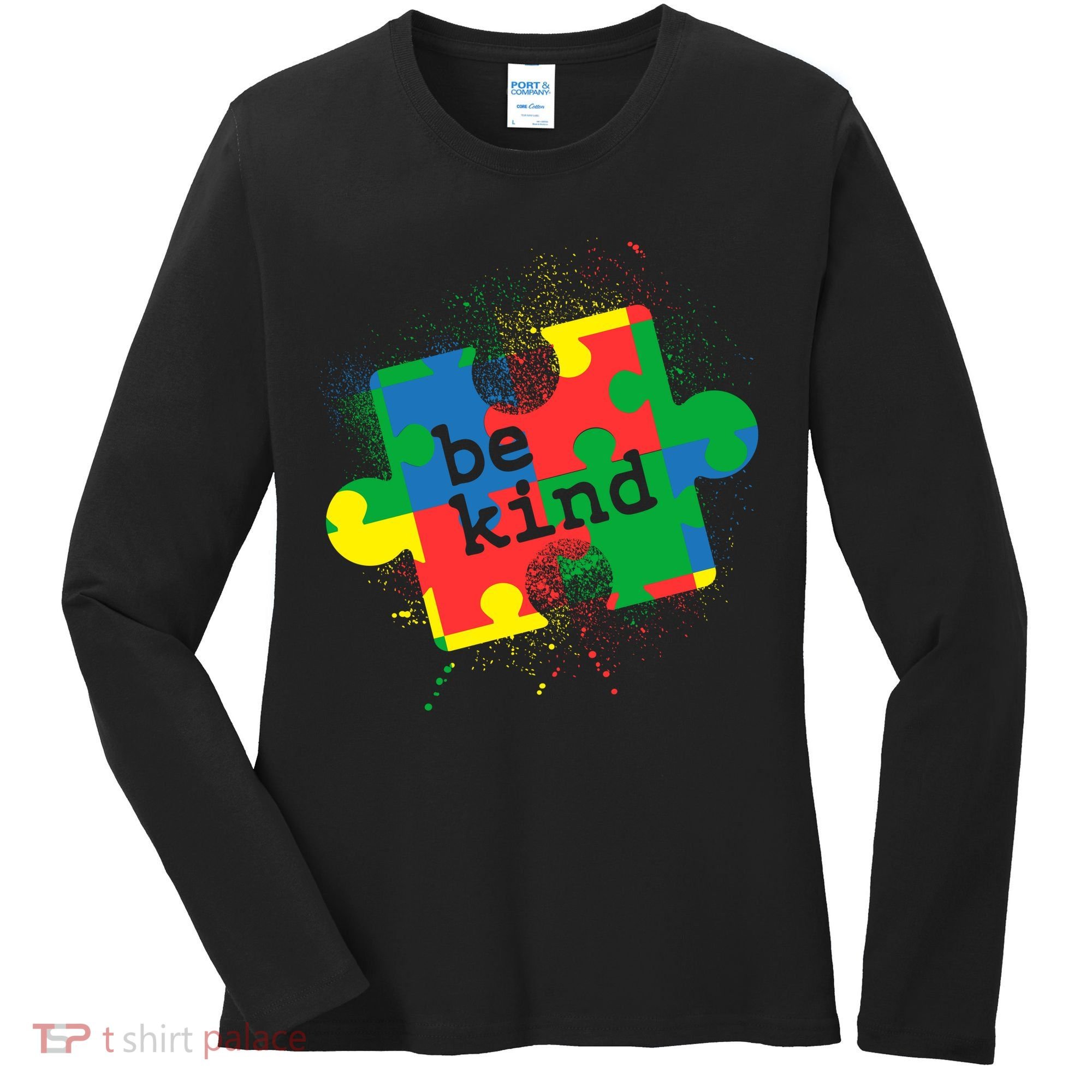 Autism Be Kind Puzzle Piece Splatter Women's Long Sleeve Shirt