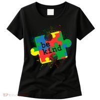 Autism Be Kind Puzzle Piece Splatter Women's T-Shirt thumb 0