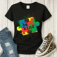 Autism Be Kind Puzzle Piece Splatter Women's T-Shirt thumb 3