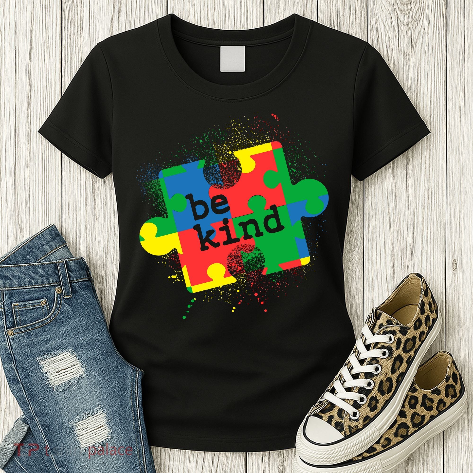 Autism Be Kind Puzzle Piece Splatter Women's T-Shirt