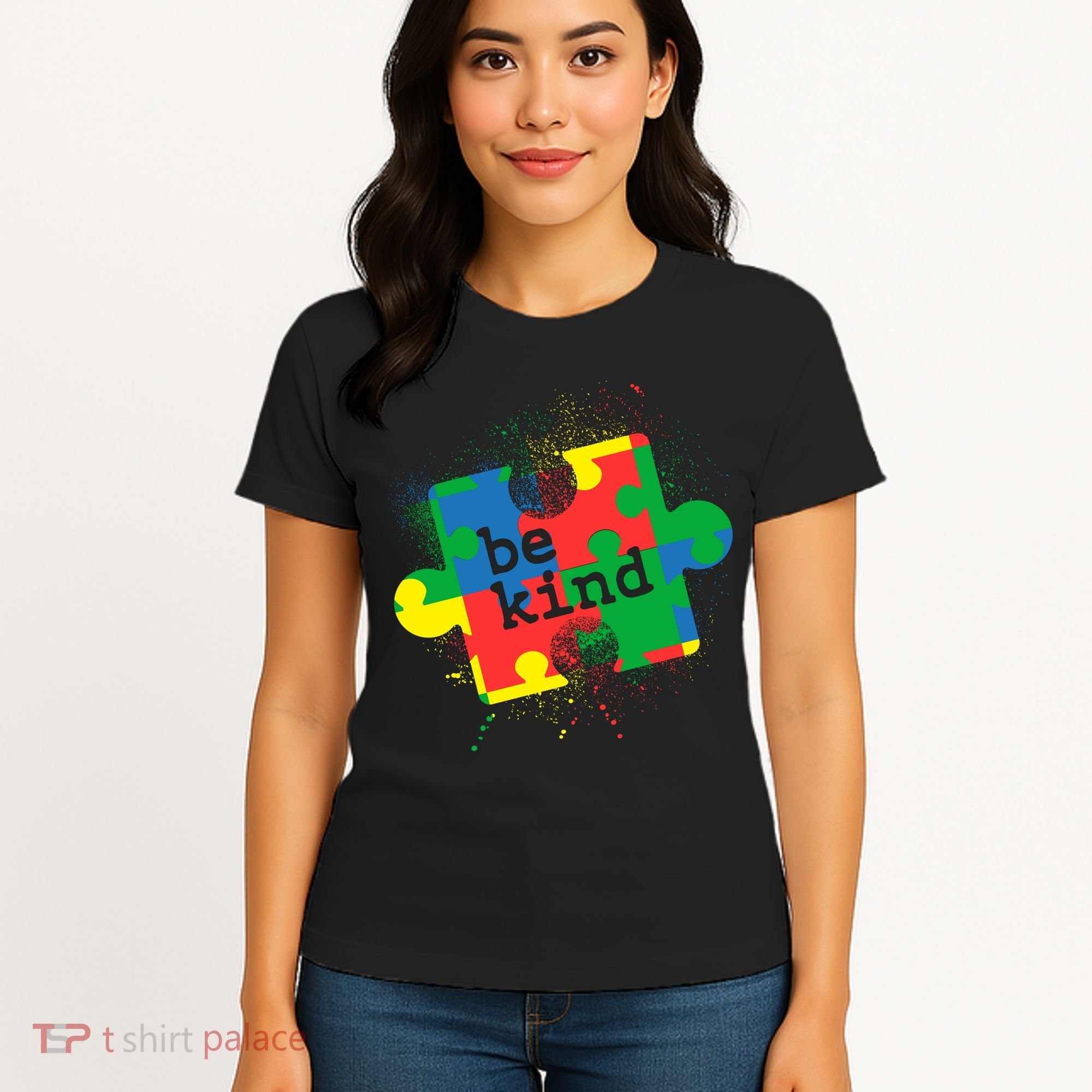 Autism Be Kind Puzzle Piece Splatter Women's T-Shirt