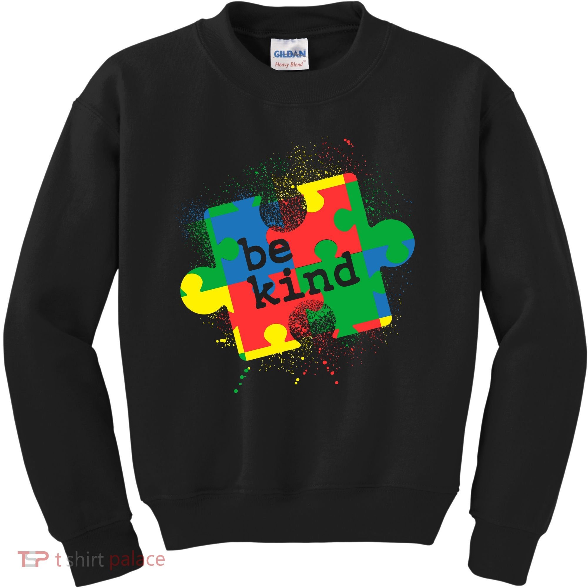 Autism Be Kind Puzzle Piece Splatter Kids Sweatshirt
