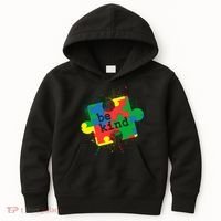Autism Be Kind Puzzle Piece Splatter Kids Hoodie thumb 0