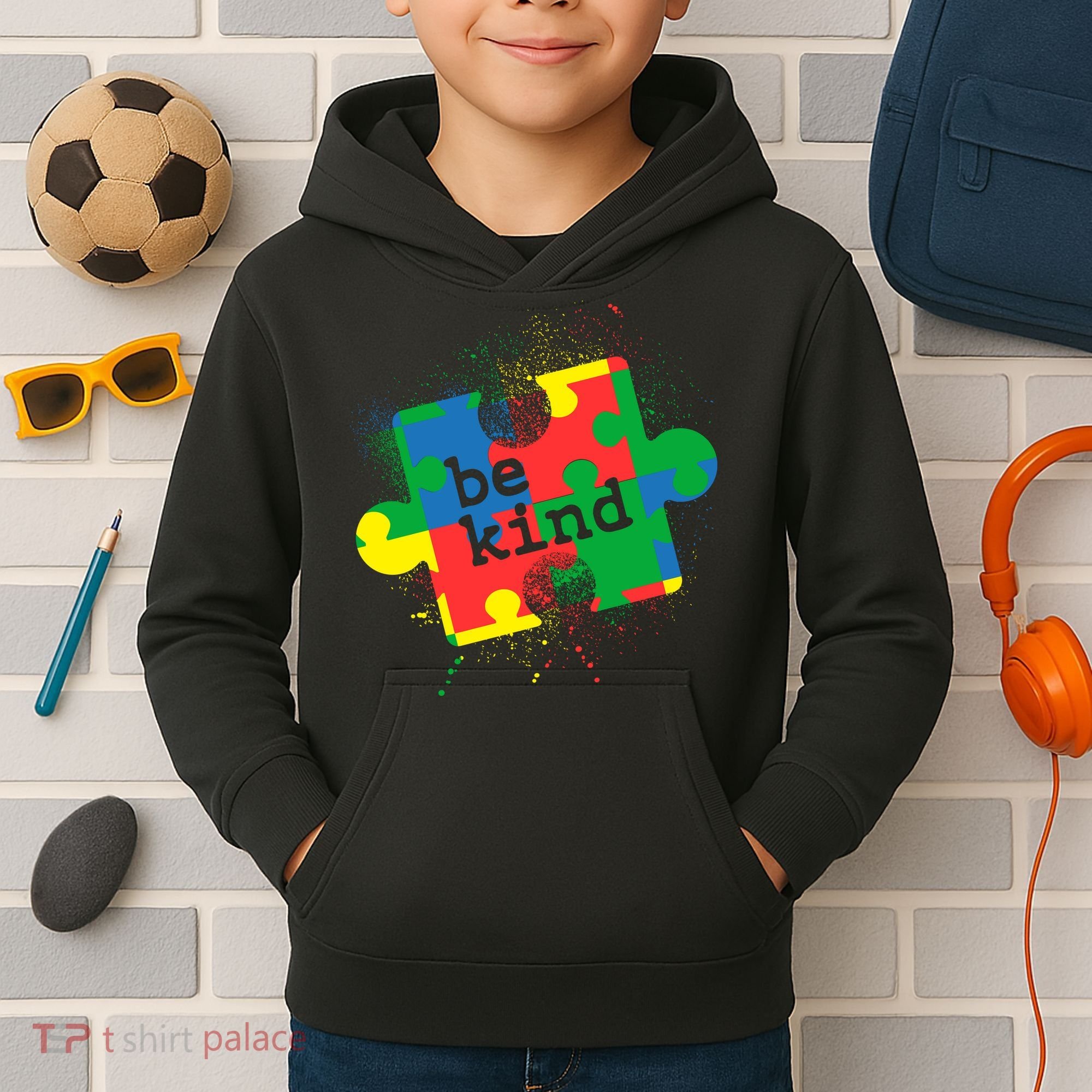 Autism Be Kind Puzzle Piece Splatter Kids Hoodie