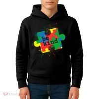 Autism Be Kind Puzzle Piece Splatter Kids Hoodie thumb 4