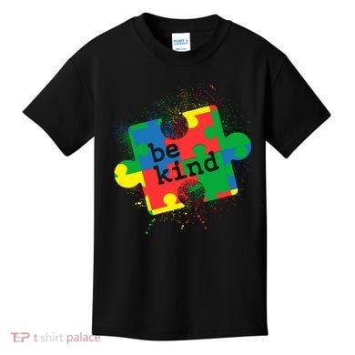 Autism Be Kind Puzzle Piece Splatter Kids T-Shirt