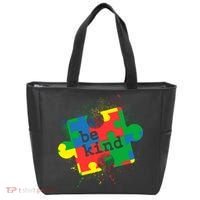 Autism Be Kind Puzzle Piece Splatter Tote Bag thumb 0
