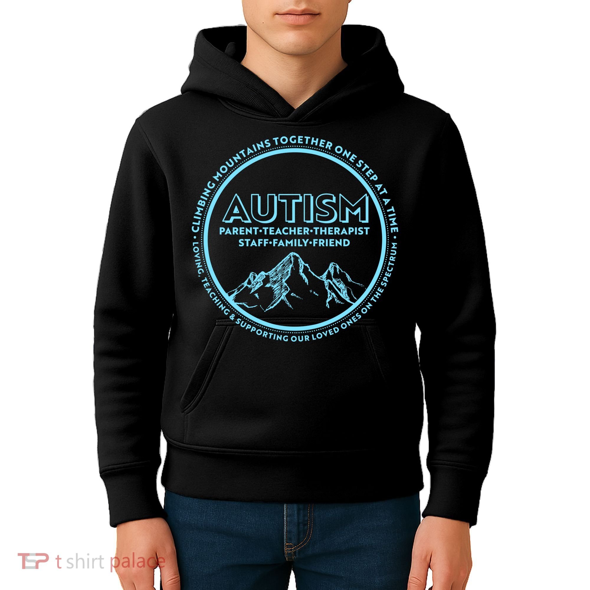 Autism Climbing Mountains Together Kids Hoodie