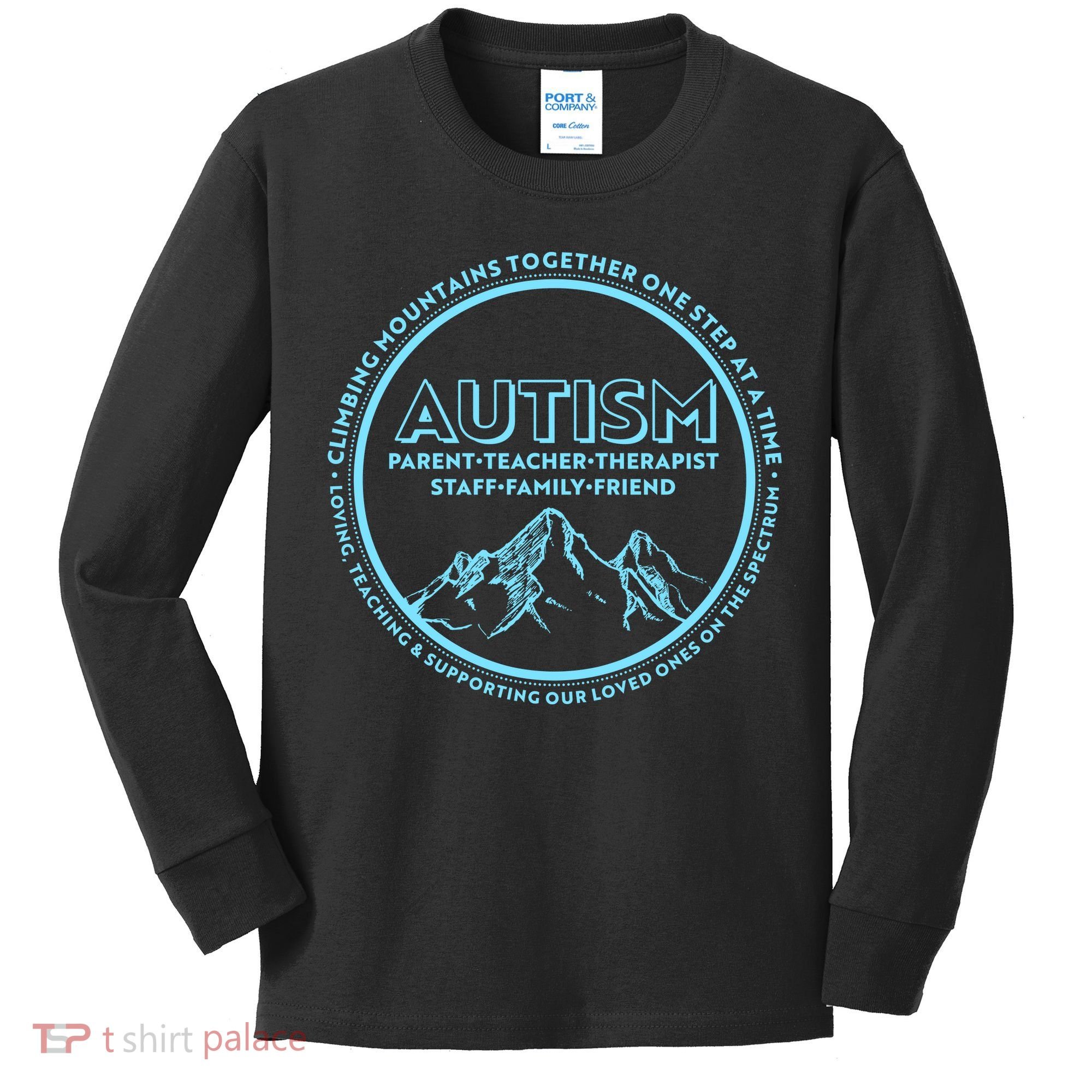 Autism Climbing Mountains Together Kids Long Sleeve Shirt