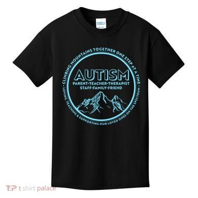 Autism Climbing Mountains Together Kids T-Shirt
