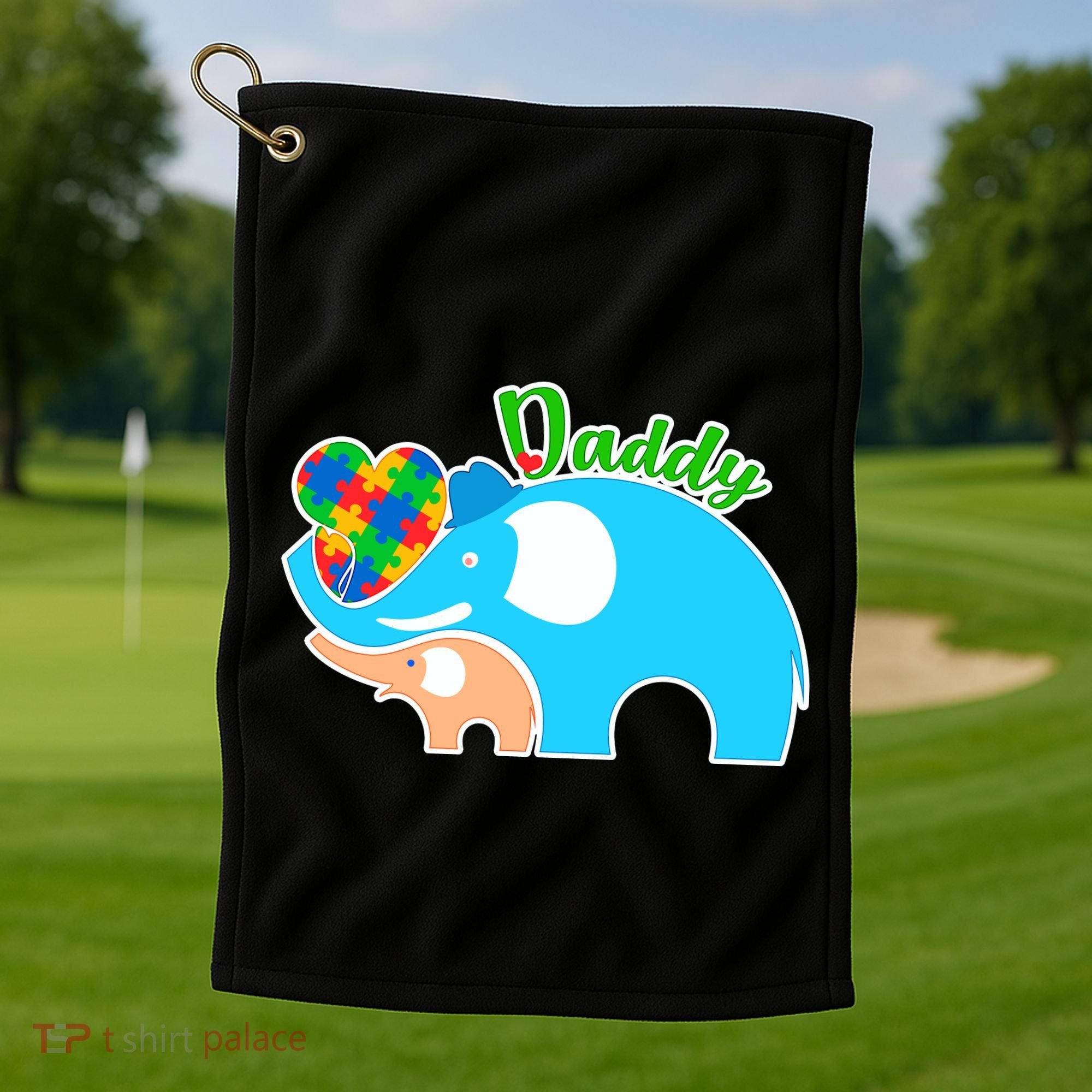 Autism Daddy Cute Elephant Golf Towel