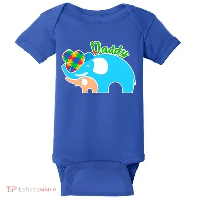 Autism Daddy Cute Elephant Baby Bodysuit