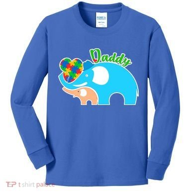 Autism Daddy Cute Elephant Kids Long Sleeve Shirt