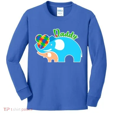Autism Daddy Cute Elephant Kids Long Sleeve Shirt