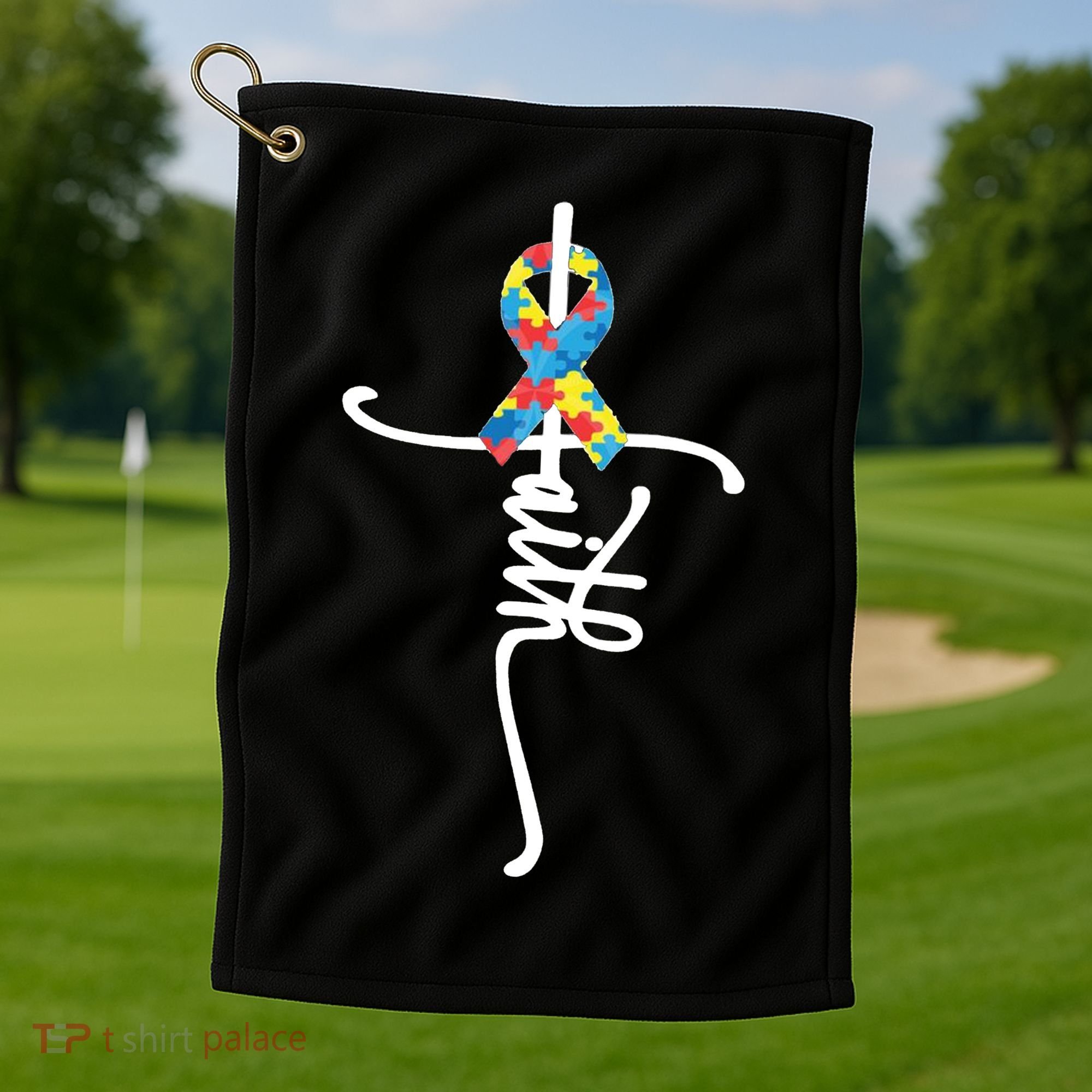 Autism Faith Puzzle Ribbon Golf Towel
