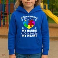 Autism Grandma My Hands Are Full You Should See My Heart Kids Hoodie thumb 3