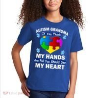 Autism Grandma My Hands Are Full You Should See My Heart Kids T-Shirt thumb 2