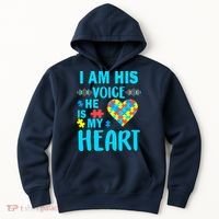 Autism I Am His Voice He Is My Heart Hoodie thumb 0