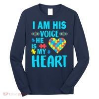 Autism I Am His Voice He Is My Heart Long Sleeve Shirt thumb 0
