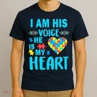 Autism I Am His Voice He Is My Heart T-Shirt thumb 3