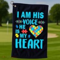 Autism I Am His Voice He Is My Heart Golf Towel thumb 1