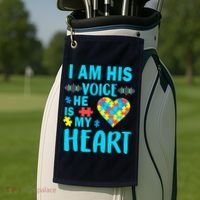 Autism I Am His Voice He Is My Heart Golf Towel thumb 2