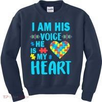 Autism I Am His Voice He Is My Heart Kids Sweatshirt thumb 0