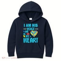 Autism I Am His Voice He Is My Heart Kids Hoodie thumb 0